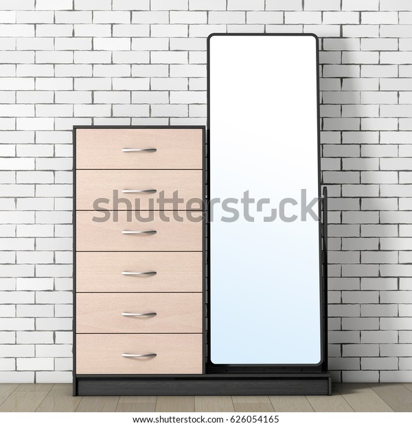 Modern Wooden Dresser Mirror Front Brick Stock Illustration 626054165