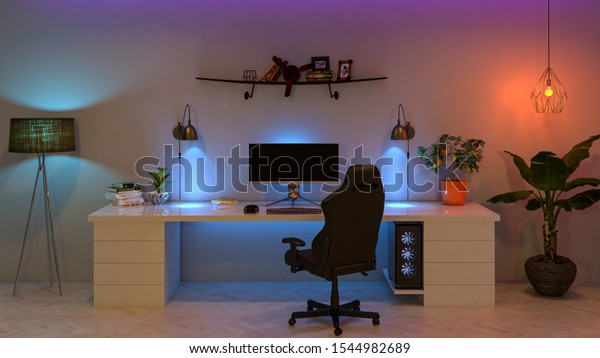 Modern Work Desk Colored Led Light Stock Illustration 1544982689