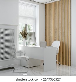 Modern workplace interior. Scandinavian style. 3d rendering