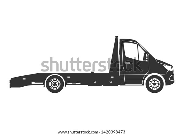 Modern wrecker. Recovery vehicle icon.\
Side view of tow truck without driver.\
Raster.