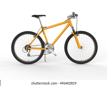 Modern yellow mountain bike - side view - 3D Illustration