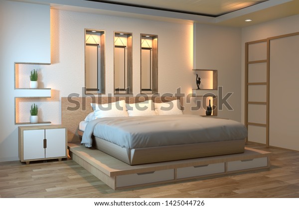 Modern Zen Peaceful Bedroom Japan Style Stock Illustration