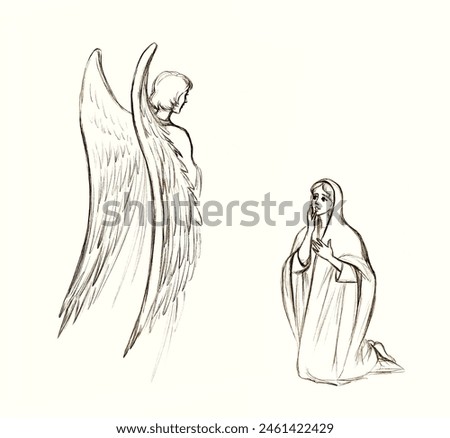 Modest humble holy bless devot awe young saint human faith lady talk say ask Lord help born baby life face fear old retro white light cloth. Admire spirit joy sky man gospel hope Israel hand drawn art