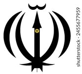 A modified coat of arms of Iran with a nuclear missile instead of a sword. Black isolate on white.