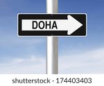 A modified one way sign indicating Doha (Qatar) 