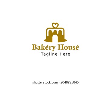 Mojokerto, Indonesia - September 28, 2021 : Bakery House logo for sale. The logo is made from a combination of cake with house. it is suitable for bakery shop, cafe, or logo applications etc.