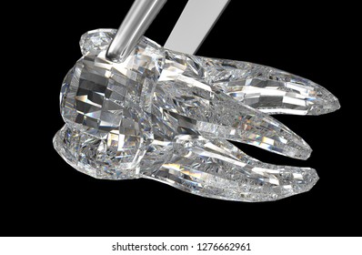 Molar tooth made form diamond material. 3D illustration concept