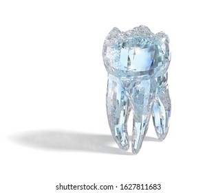Molar tooth made form diamond material. 3D illustration concept