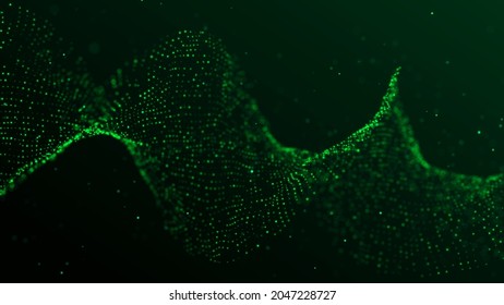 Molecular background with DNA. Network concept. Music sound wave. Big data visualization. Abstract connecting dots on the green backdrop.