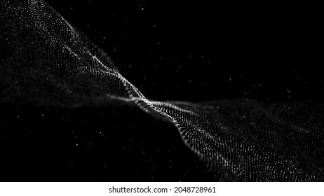 Molecular background with DNA. Network concept. Music sound wave. Big data visualization. Abstract connecting dots on the dark backdrop 3d.