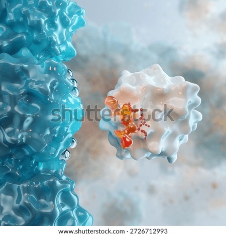 Molecular docking and protein receptor interaction. Drug discovery research, biochemical binding site, ligand molecule complex. Biotechnology, pharmaceutical science, microscopic protein structure, molecular pharmacology medical 3D