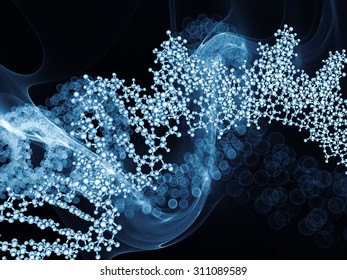 Molecular Dreams Series. Abstract Composition Of Conceptual Atoms, Molecules And Fractal Elements Suitable As Design Element In Projects On Biology, Chemistry, Technology, Science And Education