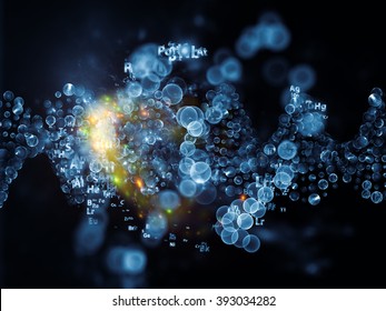 Molecular Dreams series. Backdrop design of conceptual atoms, molecules and fractal elements to provide supporting element for illustrations on biology, chemistry, technology, science and education