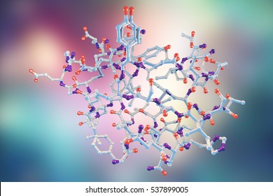 Molecular Model Of Insulin Molecule, 3D Illustration