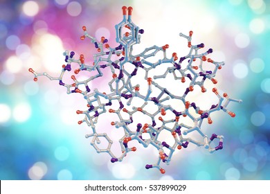 Molecular Model Of Insulin Molecule, 3D Illustration