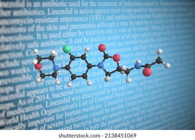 Molecular Model Of Linezolid,  3D Rendering