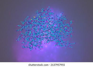 Molecular Model Of Thyroxine Binding Globulin On Colorful Background. Rendering Based On Protein Data Bank Entry 4yia. Scientific Background. 3d Illustration