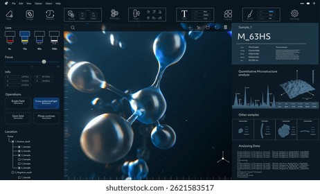 Molecular Modeling Software with Technology for Gene and DNA Sequencing. 3D Visualization for Scientific, Microbiology, Medical Research and Therapeutics. Screen Replacement Template for Computer