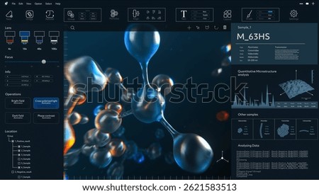 Molecular Modeling Software with Technology for Gene and DNA Sequencing. 3D Visualization for Scientific, Microbiology, Medical Research, Therapeutics. Screen Replacement Template for Computer