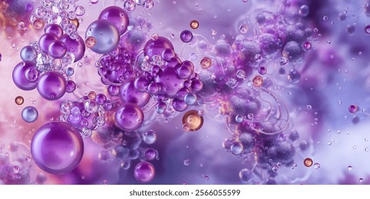 Molecular nano structure at a microscopic level. Nanoparticles, molecules, atoms. 3D micro-particles. Skincare technology innovations. Bio science, biotechnology, pharmaceuticals, beauty products
