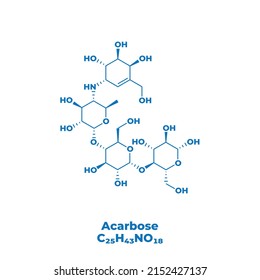 the molecular structure of acarbose. Acarbose is used to treat type 2 diabetes.