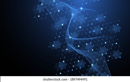 Molecular structure background. Science template wallpaper or banner with a DNA molecules. Asbtract molecule background with hexagons, wave flow, illustration - Shutterstock ID 1897494991