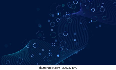 Molecular structure background. Science template wallpaper or banner with a DNA molecules. Asbtract molecule background with hexagons, wave flow, illustration