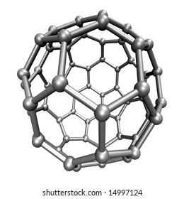 Molecular structure of the Buckminsterfullerene molecule, rendered on a white background