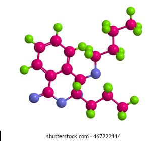 Molecular Structure Of Dibutyl Phthalate (DBP)- Example Of Phthalate, Chemical Compound Used As Plasticizer And Adhesive, 3D Rendering