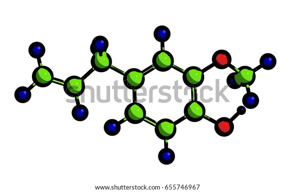 Molecular Structure Eugenol Chemical Compound Found Stock Illustration