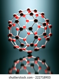 Molecular structure floating on reflective surface.