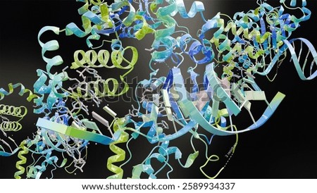 Molecular structure of human antigen protein p53 complexed with DNA, biological concept, chemistry and biochemistry,  the guardian of the genome prevents cancer formation,  core domain, 3d render