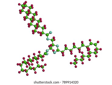 Molecular structure of a lipid (1-palmitoyl-2-oleoyl-3-stearoyl-sn-glycerol), 3D rendering