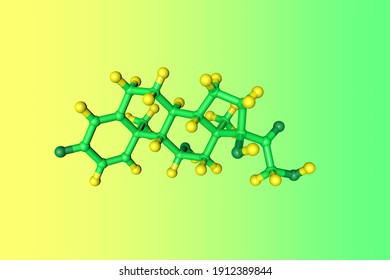 Molecular Structure Of Prednisolone, A Steroid Medication Used To Treat Allergies, Autoimmune And Blood Disorders, Skin Diseases And Infections. Scientific Background. 3d Illustration