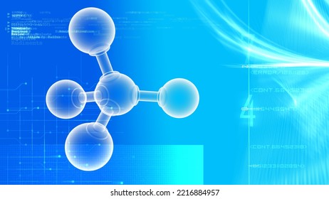 Molecular Structure Of X-ray Atom With HUD Under Blue Graduate Background. Concept 3D CG Of Vaccine Development, Regenerative And Advanced Medicine.