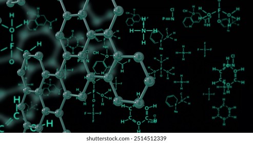 Molecular structures and chemical formulas, scientific research image over black background. Science, chemistry, laboratory, animated, technology, education - Powered by Shutterstock