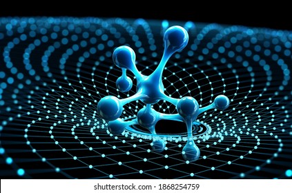 Molecule 3D Illustration. Computer Simulation And Laboratory Experiments. Decoding Genome. Virtual Modeling Of Chemical Processes. Hi-tech In Medicine