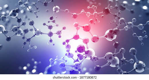 Molecule 3D Illustration. Hi Tech Technology In Field Of Genetic Engineering. Scientific Breakthrough In Molecular Synthesis. Futuristic Background