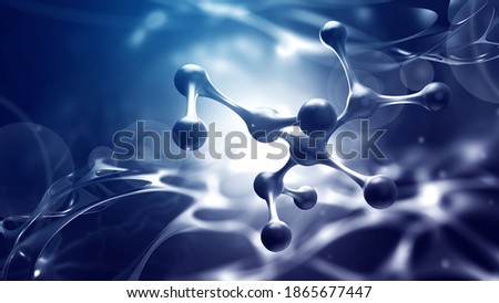Molecule 3D illustration. Medical developments. Crystal lattice under a microscope. Cell therapy. Laboratory experiments and research. Nanostructures in high-tech areas of cell technology