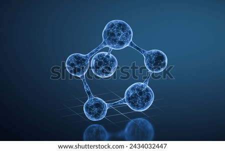 Molecule with blue transparent structure, 3d rendering. 3D illustration.