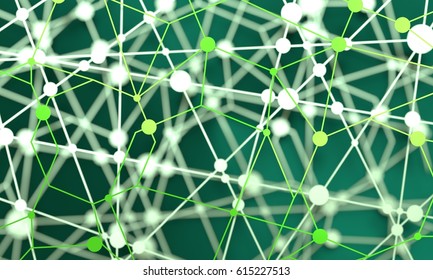 Molecule And Communication Background. Brochure or web banner design template. Connected lines with dots. Medical, technology, chemistry, science background. Shallow depth of field. 3D rendering