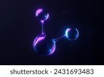 Molecule with dark neon light effect, 3d rendering. 3D illustration.