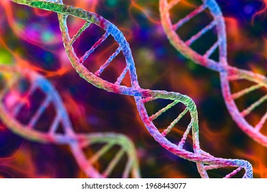 Molecule Of DNA, Double Helix, 3D Illustration. Genetic Mutation And Genetic Disorders