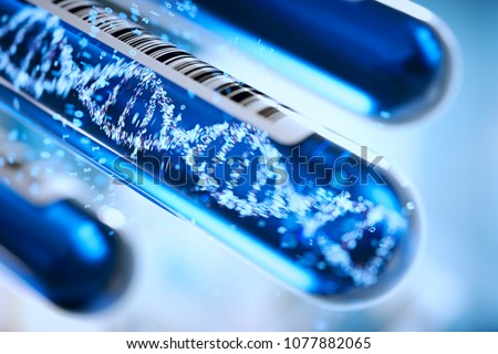 Molecule of DNA forming inside the test tube equipment.3d rendering,conceptual image.