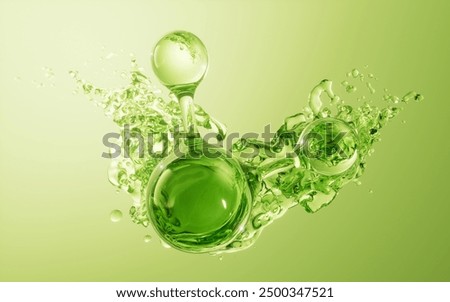 Molecule and flowing water liquid background, 3d rendering. 3D illustration.