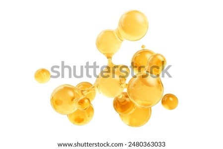 Molecule and golden liquid bubble, 3d rendering. 3D illustration.