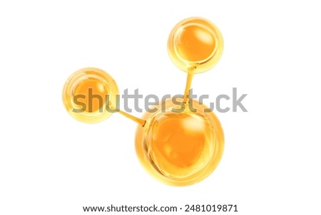 Molecule and golden liquid bubble, 3d rendering. 3D illustration.