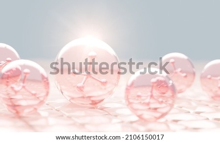 molecule inside bubble on pink background, concept skin care cosmetics solution. 3d rendering. Сток-фото © 