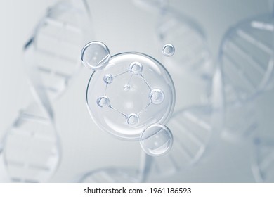 Molecule Inside Liquid Bubble, 3d Illustration.