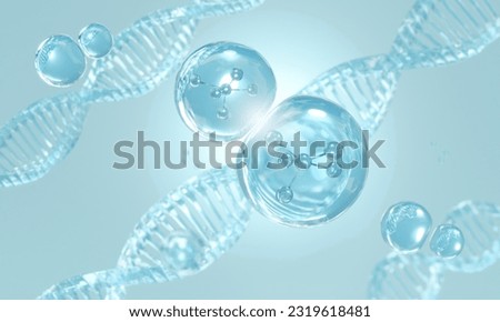 Molecule inside Liquid Bubble. skin care cosmetics solution, 3d illustration	